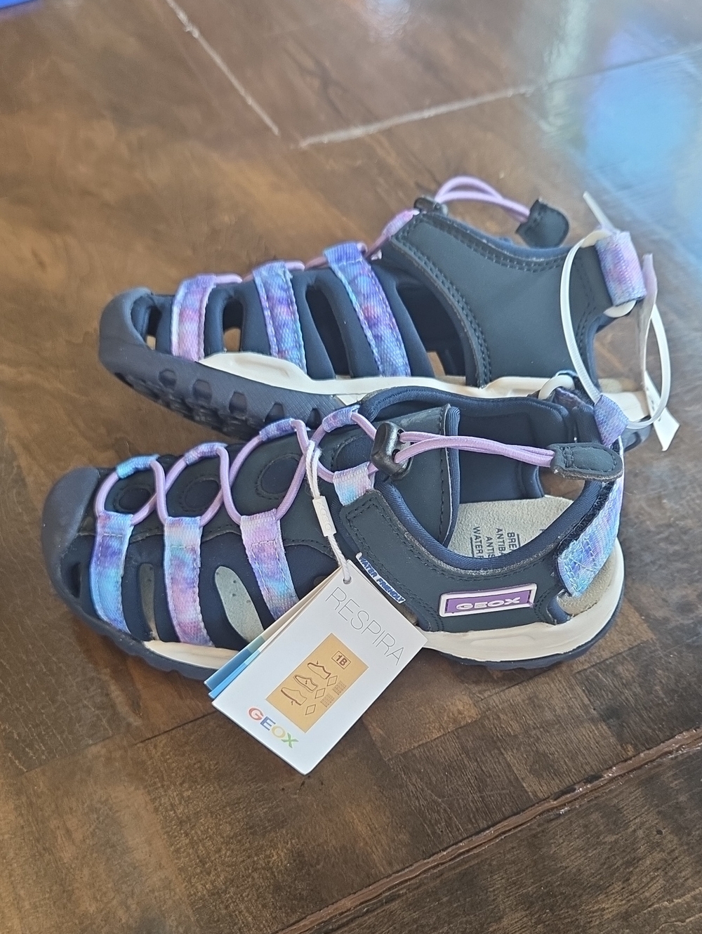 Geox Size 13 Girl's Navy and Lavender Tie-Dye Closed-Toe Sport Sandals NEW